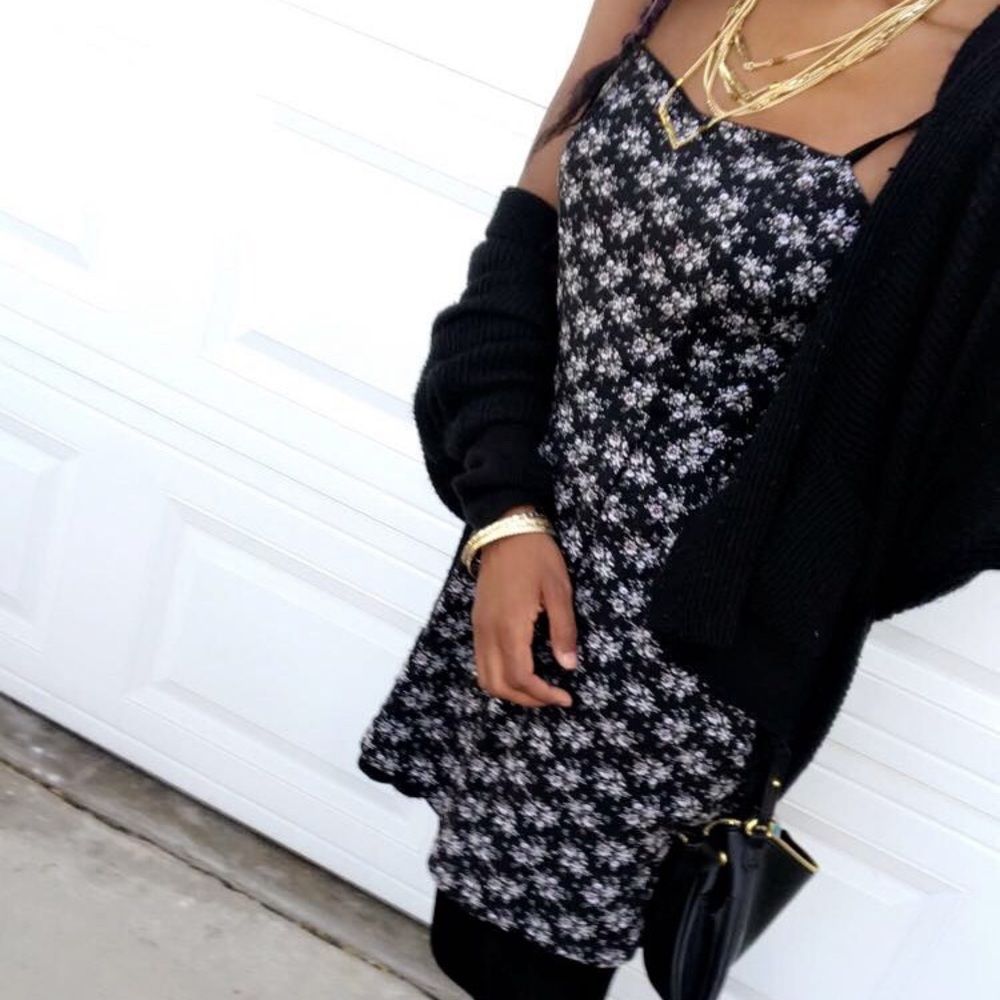 Black and white floral sun dress